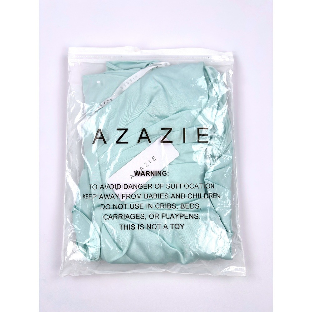 Azazie Latrice Sea Glass Sheath One Shoulder Stretch Satin Dress A8 - Picture 4 of 8